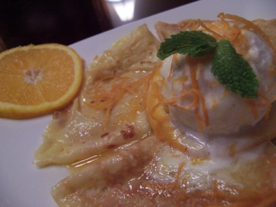 Crepes Suzette with Orange Sauce and Ice Cream