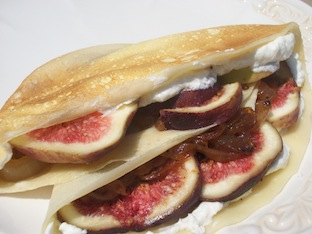 figs, onions and goat cheese in crepes