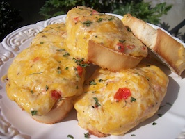 pimento cheese on toasted bread rounds