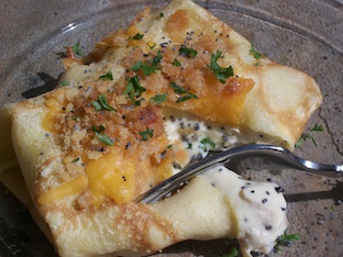 poppyseed chicken in a baked crepe