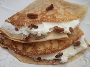 banana crepes with cream cheese and nuts