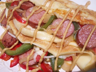 Sausage and Peppers in Crepes