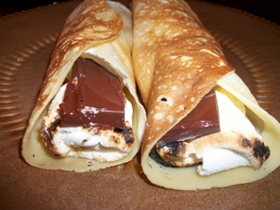 Smores Dessert Crepes with Melted Chocolate and Marshmallows