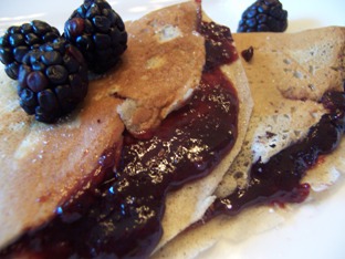 buckwheat crepes with blackberry preserves