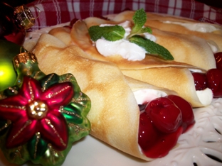 cherry crepes with cream cheese dessert