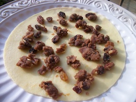 cinnamon and pecans flat on a crepe