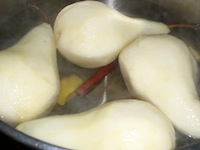 poached pears in a pan