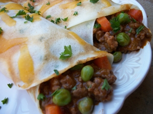 shepherds pie in cheesy potato crepes