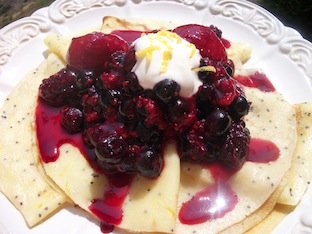 lemon poppyseed crepes with mixed berries